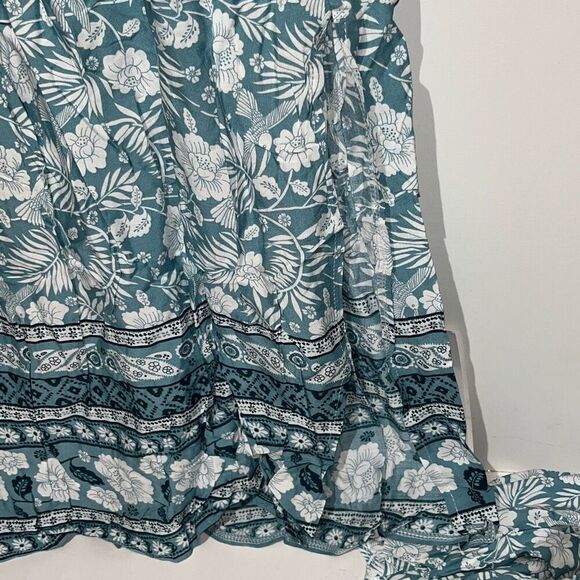 Women's Blue Floral Tie Front Crop Top Midi Skirt Set 2 Piece Size Small NWOT - Picture 9 of 9